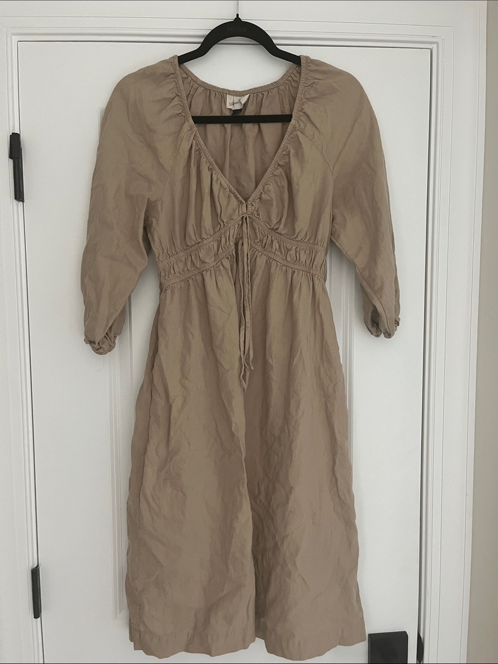 Universal Thread Tan V-Neck Midi Dress with Front Tie